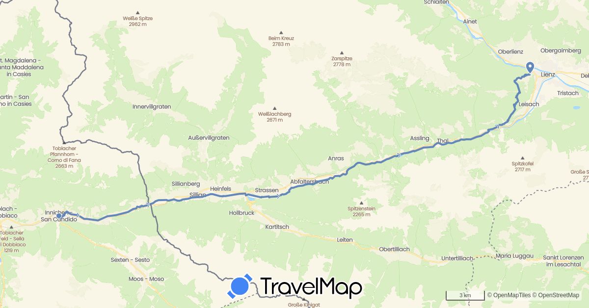 TravelMap itinerary: driving, cycling in Austria, Italy (Europe)